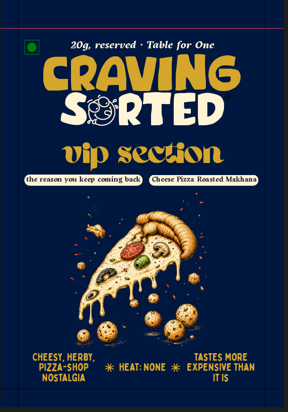 VIP Section Cheese Pizza Roasted Makhana - Front Packaging