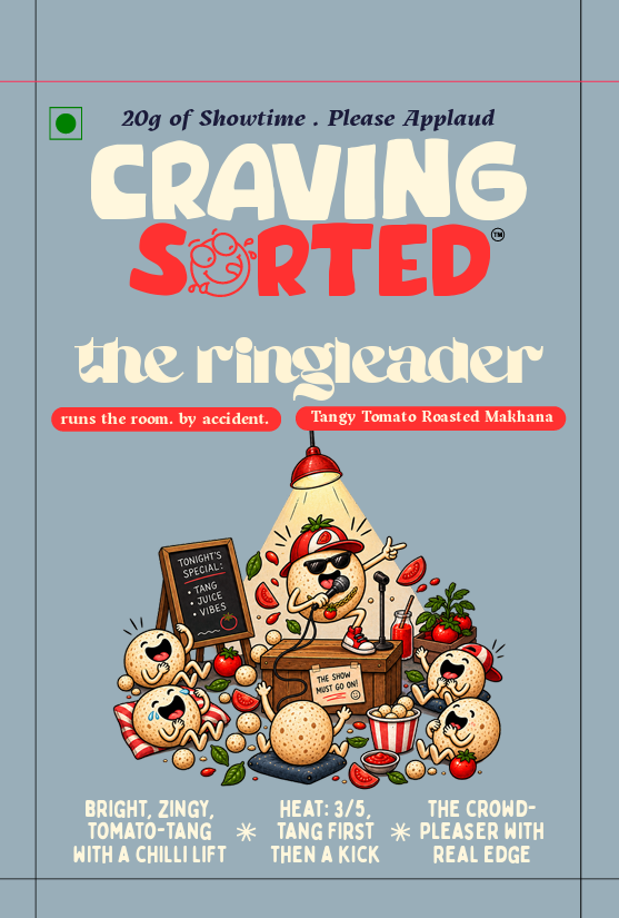 The Ringleader Tangy Tomato Roasted Makhana - Front Packaging